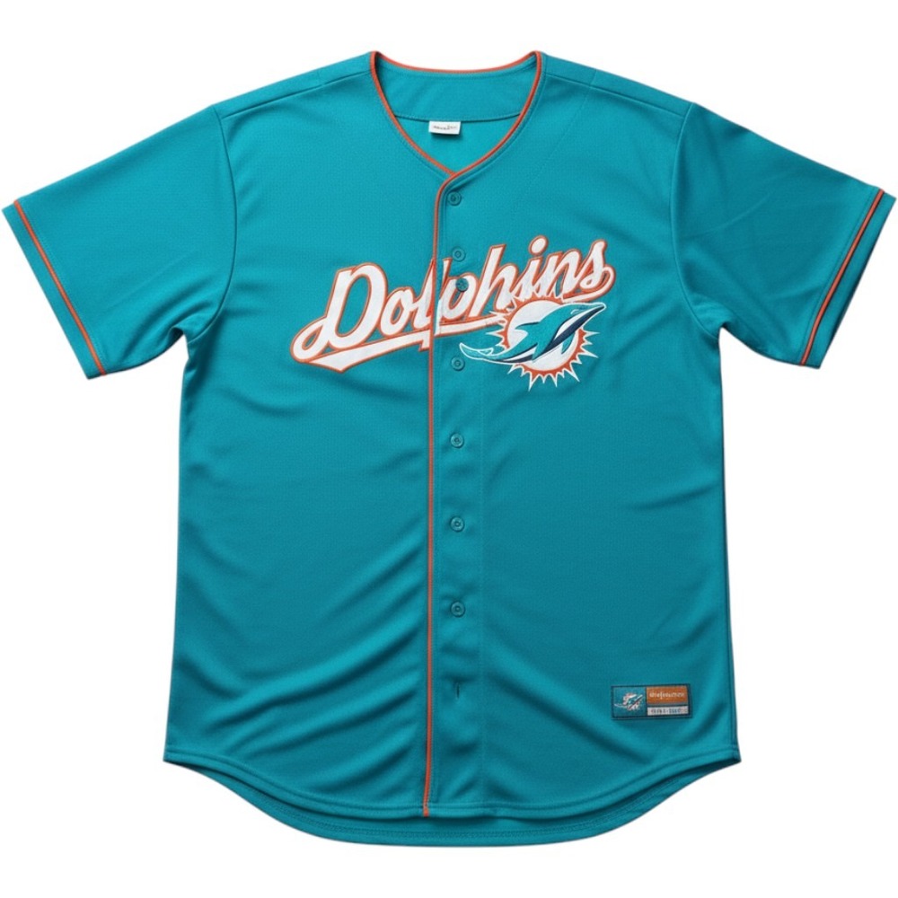 NWT Ultra Game Miami Dolphins Jersey Large Teal  NFL Baseball Style Button Down